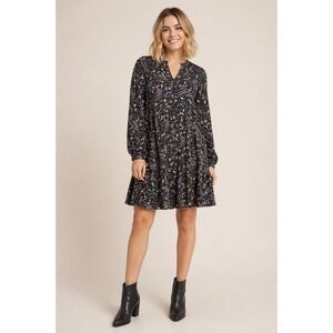 Maeve Floral Tiered Babydoll Dress Petite Large Black Multicolor